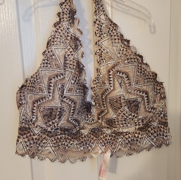 PINK Victoria's Secret Geometric Lace Bralette - Brown and Cream - Picture 2 of 11